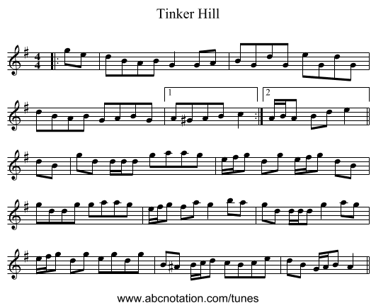 Tinker Hill - staff notation