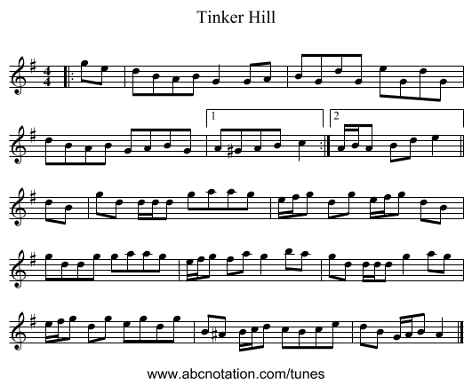 Tinker Hill - staff notation