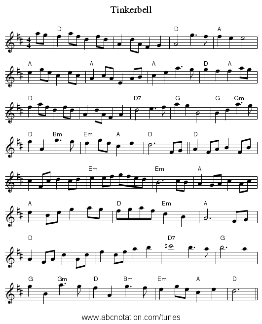 Tinkerbell - staff notation