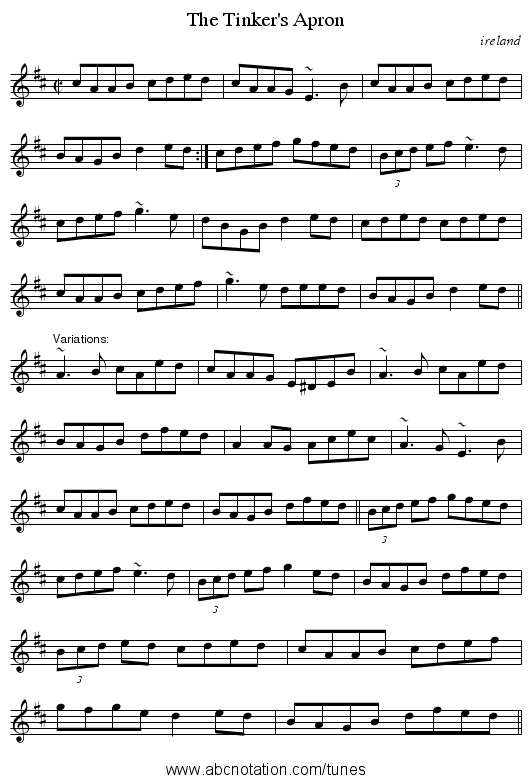 Tinker's Apron, The - staff notation