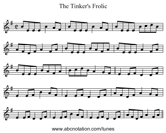 Tinker's Frolic, The - staff notation