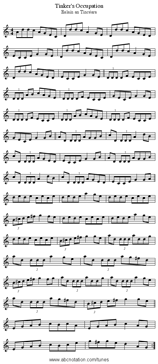 Tinker's Occupation - staff notation