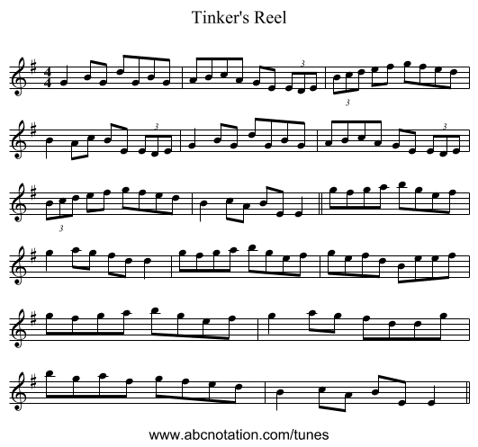 Tinker's Reel - staff notation