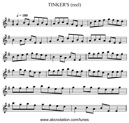 TINKER'S (reel) - staff notation