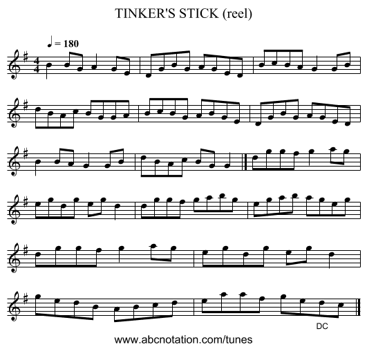 TINKER'S STICK (reel) - staff notation
