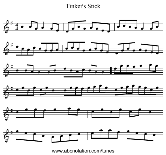 Tinker's Stick - staff notation