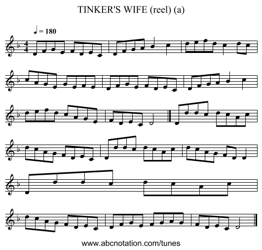 TINKER'S WIFE (reel) (a) - staff notation