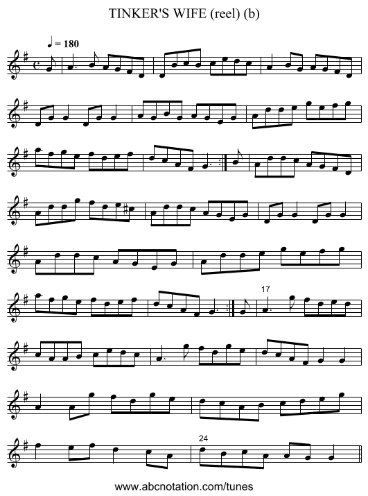 TINKER'S WIFE (reel) (b) - staff notation