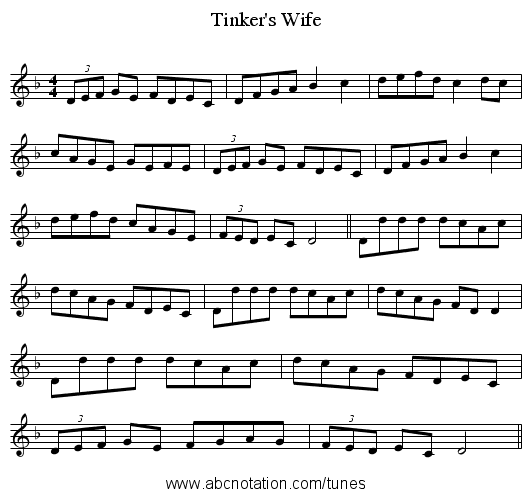 Tinker's Wife - staff notation