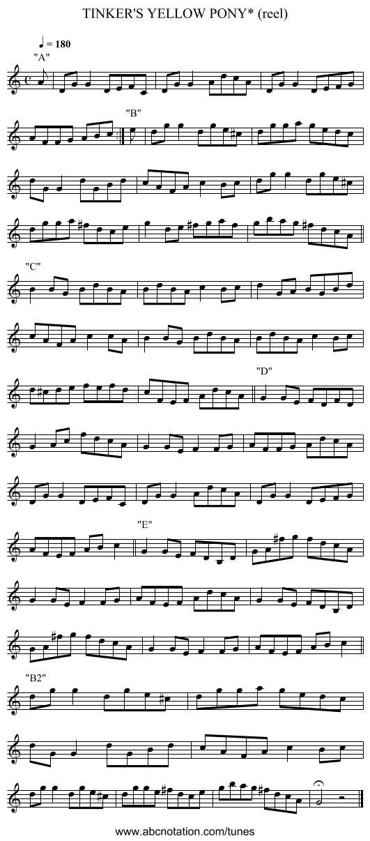 TINKER'S YELLOW PONY* (reel) - staff notation