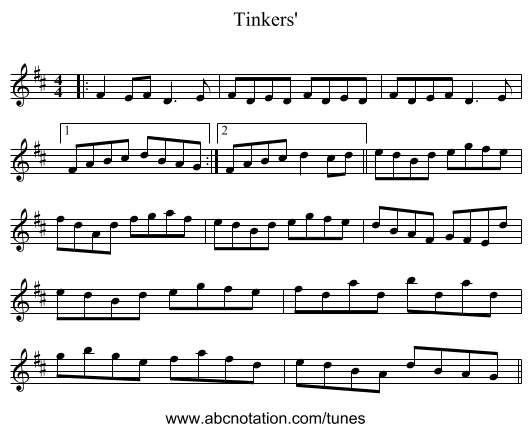 Tinkers' - staff notation