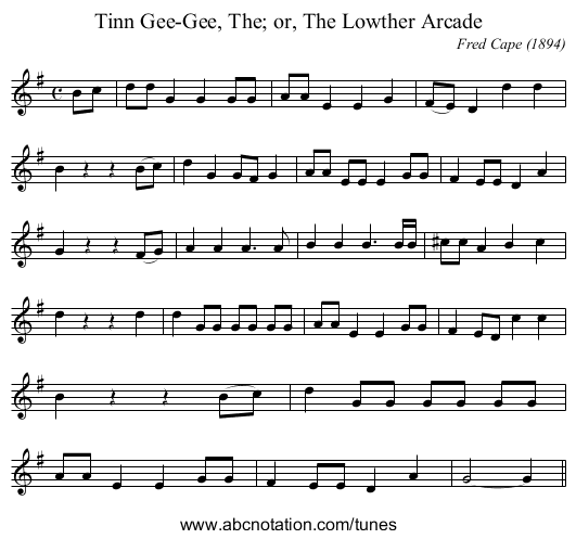 Tinn Gee-Gee, The; or, The Lowther Arcade - staff notation