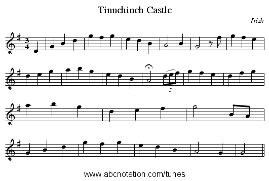 Tinnehinch Castle - staff notation