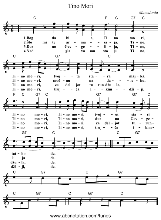 Tino Mori - staff notation