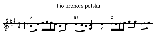 Tio kronors polska - staff notation