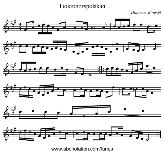 Tiokronorspolskan - staff notation