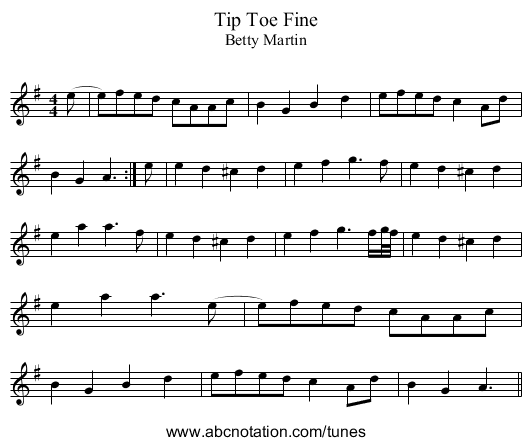 Tip Toe Fine - staff notation