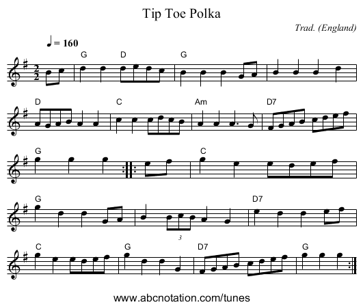 Tip Toe Polka - staff notation