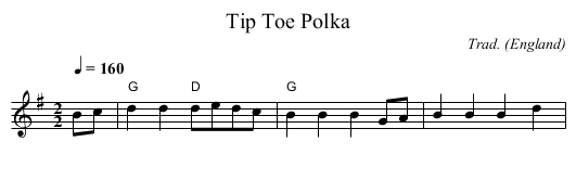 Tip Toe Polka - staff notation