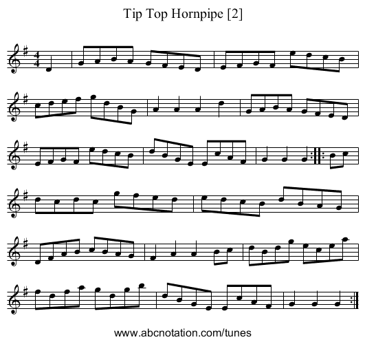 Tip Top Hornpipe [2] - staff notation