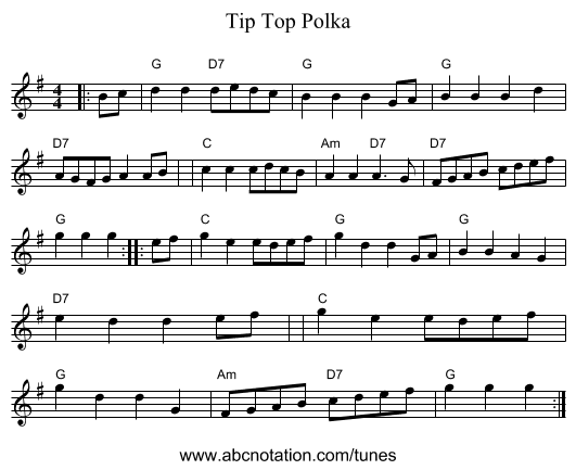 Tip Top Polka - staff notation