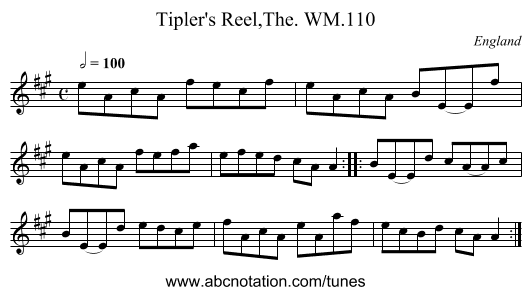 Tipler's Reel,The. WM.110 - staff notation