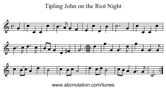 Tipling John on the Riot Night - staff notation