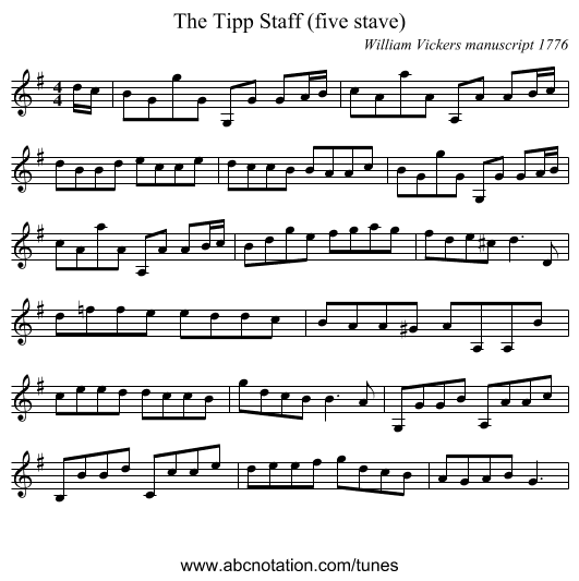Tipp Staff (five stave), The - staff notation