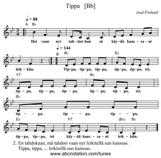 Tippa   [Bb] - staff notation