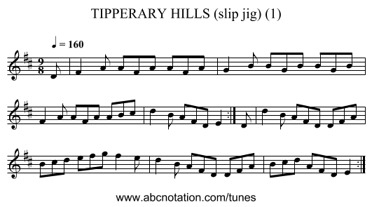 TIPPERARY HILLS (slip jig) (1) - staff notation