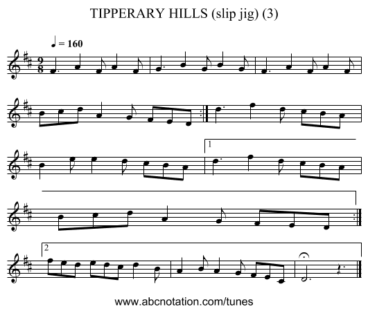 TIPPERARY HILLS (slip jig) (3) - staff notation