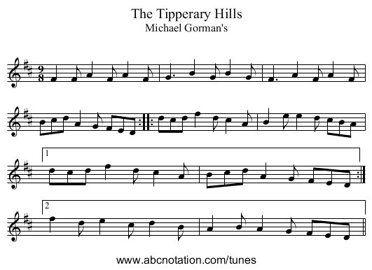 Tipperary Hills, The - staff notation