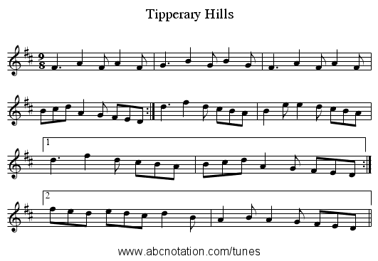 Tipperary Hills - staff notation