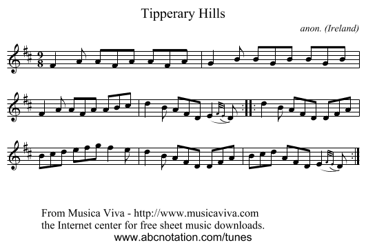 Tipperary Hills - staff notation