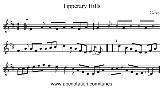 Tipperary Hills - staff notation