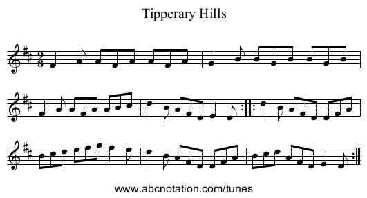 Tipperary Hills - staff notation