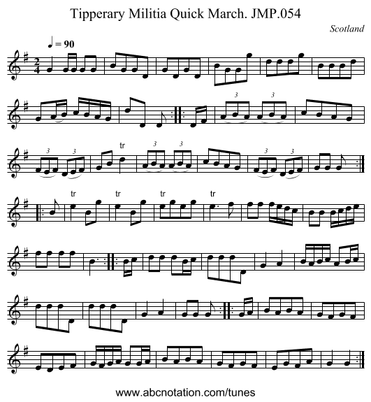 Tipperary Militia Quick March. JMP.054 - staff notation