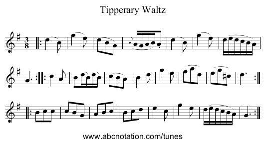 Tipperary Waltz - staff notation