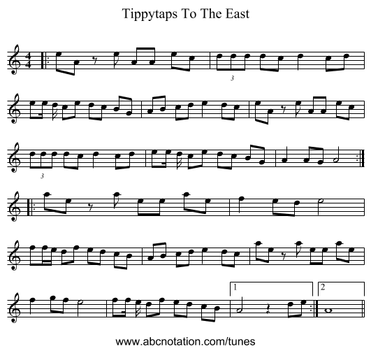 Tippytaps To The East - staff notation