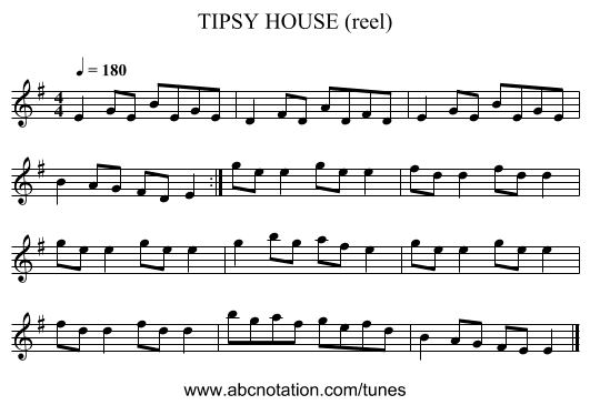 TIPSY HOUSE (reel) - staff notation