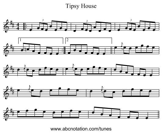 Tipsy House - staff notation