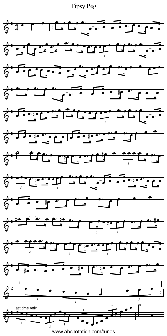Tipsy Peg - staff notation