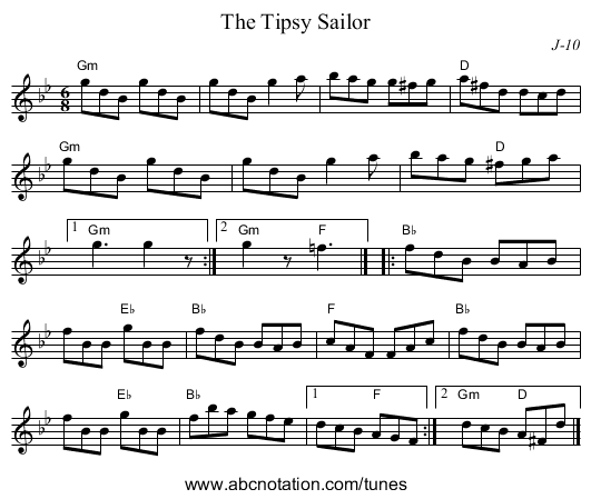 Tipsy Sailor, The - staff notation