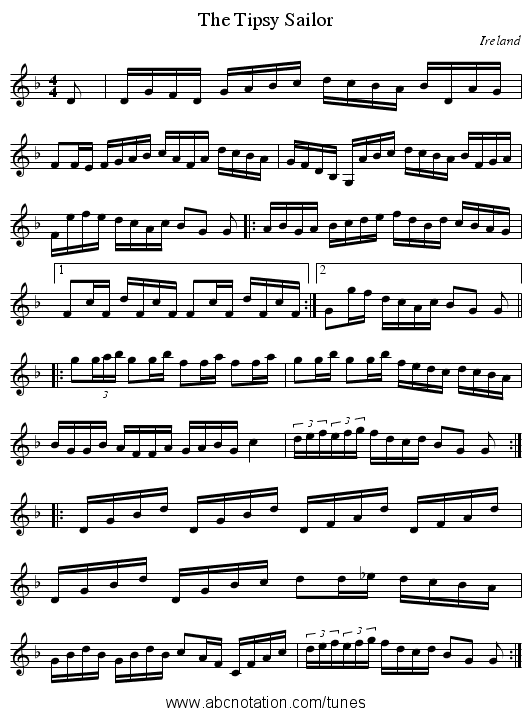 Tipsy Sailor, The - staff notation