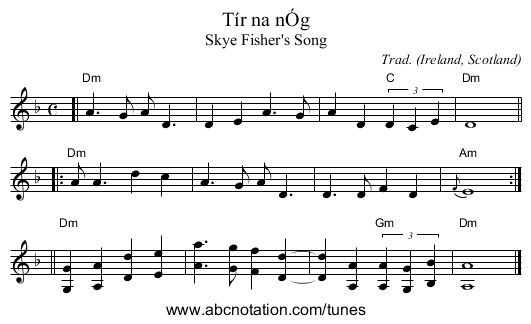 T&iacute;r na n&Oacute;g - staff notation