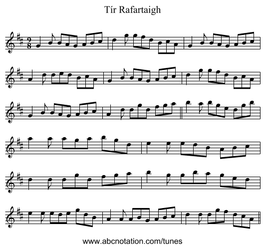 Tír Rafartaigh - staff notation