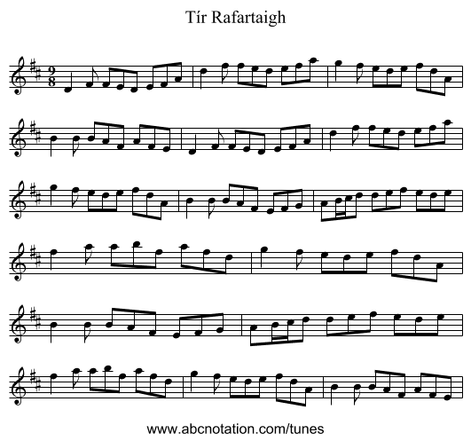 Tír Rafartaigh - staff notation