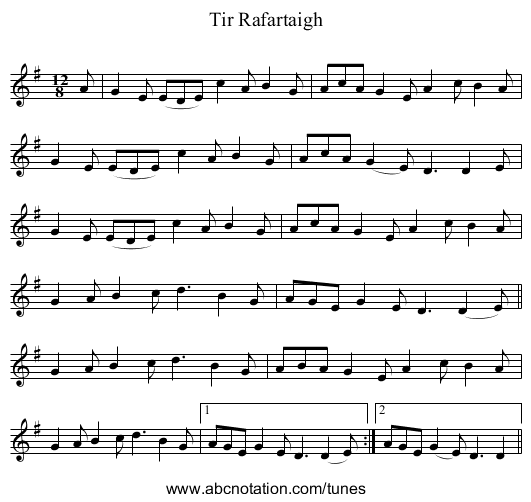 Tir Rafartaigh - staff notation