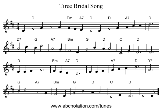 Tiree Bridal Song - staff notation