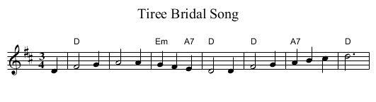 Tiree Bridal Song - staff notation
